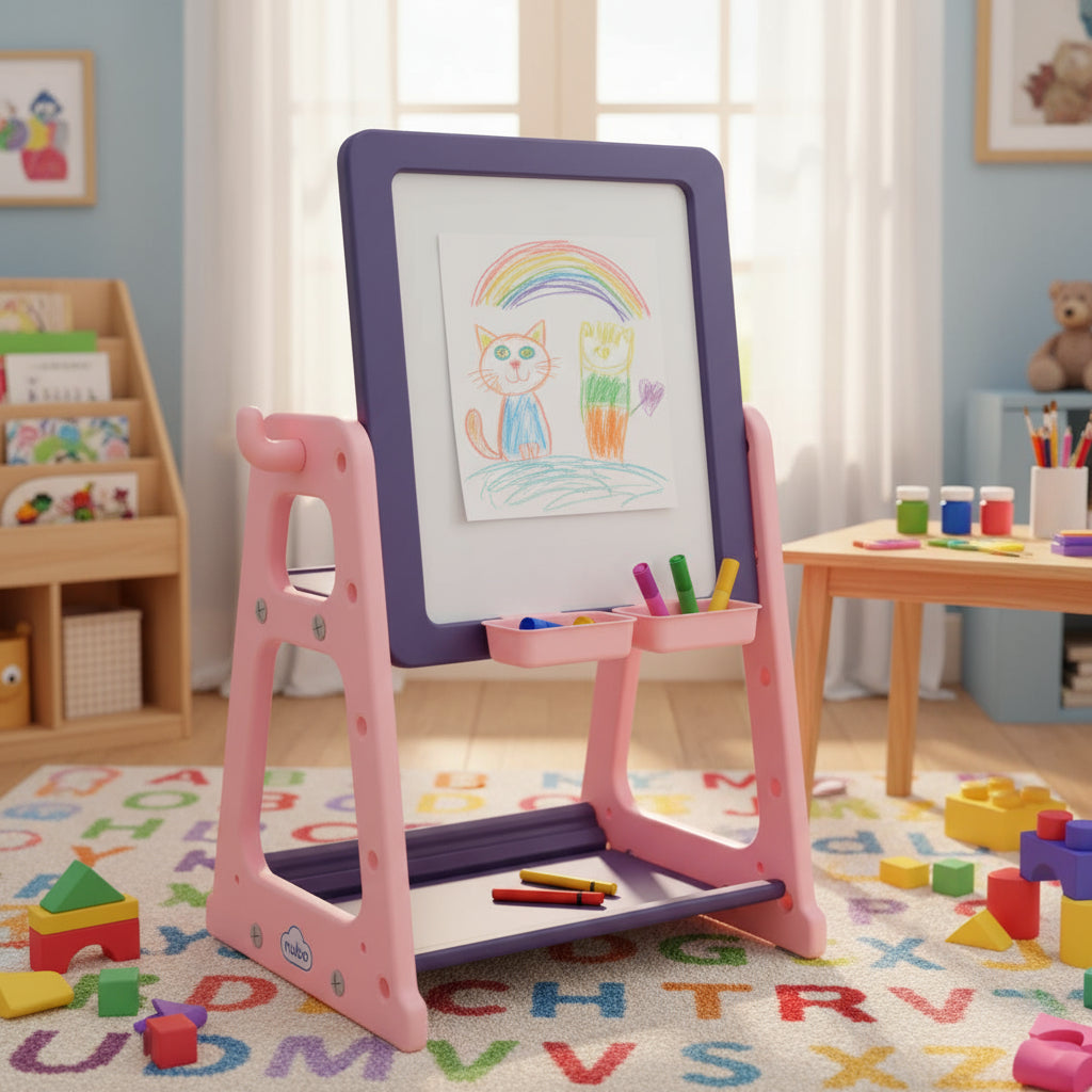 Pizarra Dibujo Para Niños Y Mesa De Trabajo De 4 Niveles Rosa Nubo