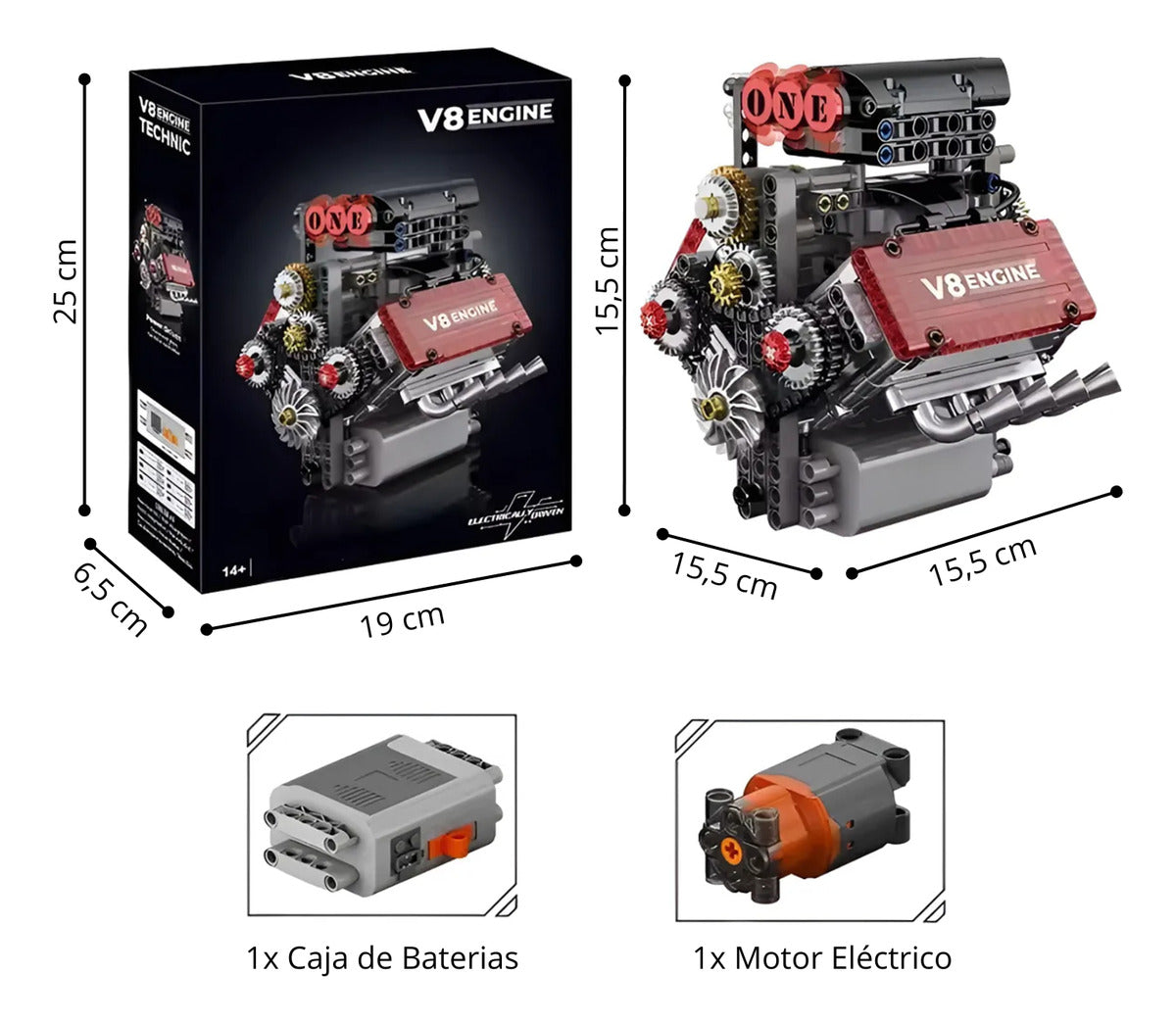 Motor V8 Modelo Armable Funcional A Pilas 478 Pzs 15x15cm
