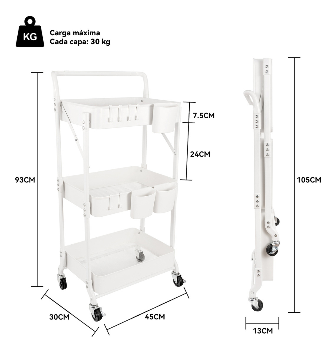 Carro Plegable Carrito Organizador Estante Con Rueda Multiuso