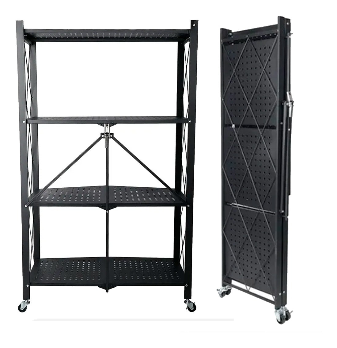 Carro Organizador Estante Plegable 4 Niveles Ruedas Cocina Negro