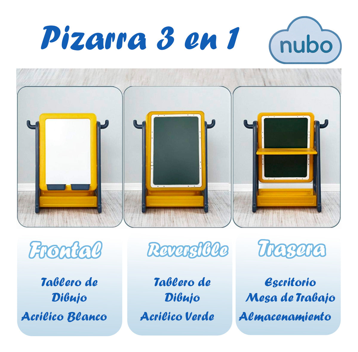Pizarra Dibujo Para Niños Y Mesa De Trabajo 4 Niveles Azul Nubo