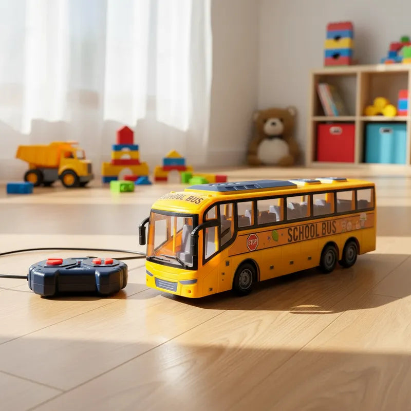 Juguete Auto Bus Escolar a Control Remoto Puertas Y Luces Amarillo