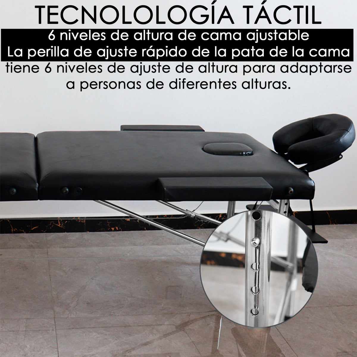 Cama Masajes Estetica Klinik 200kg Altura Ajustable Plegable Negro