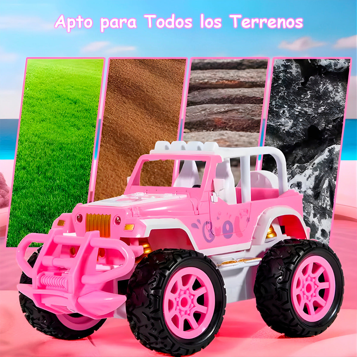 Auto Con Muñeca Jeep Control Remoto Princesas Niñas Luces Rosa