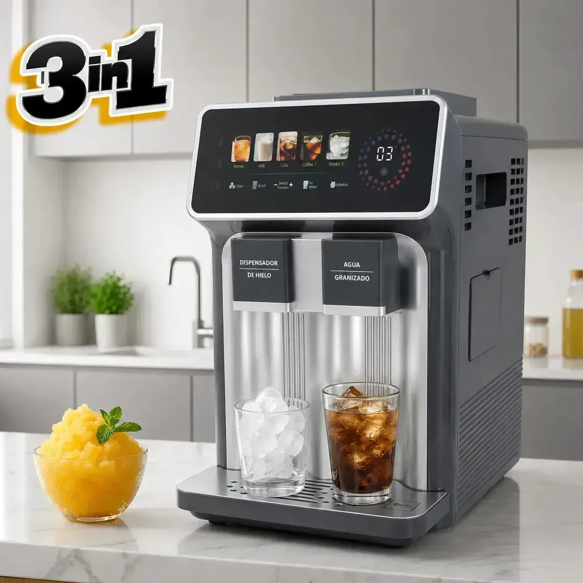 Maquina Fabricadora De Hielo Y Granizado 3 en 1 Pantalla Tactil