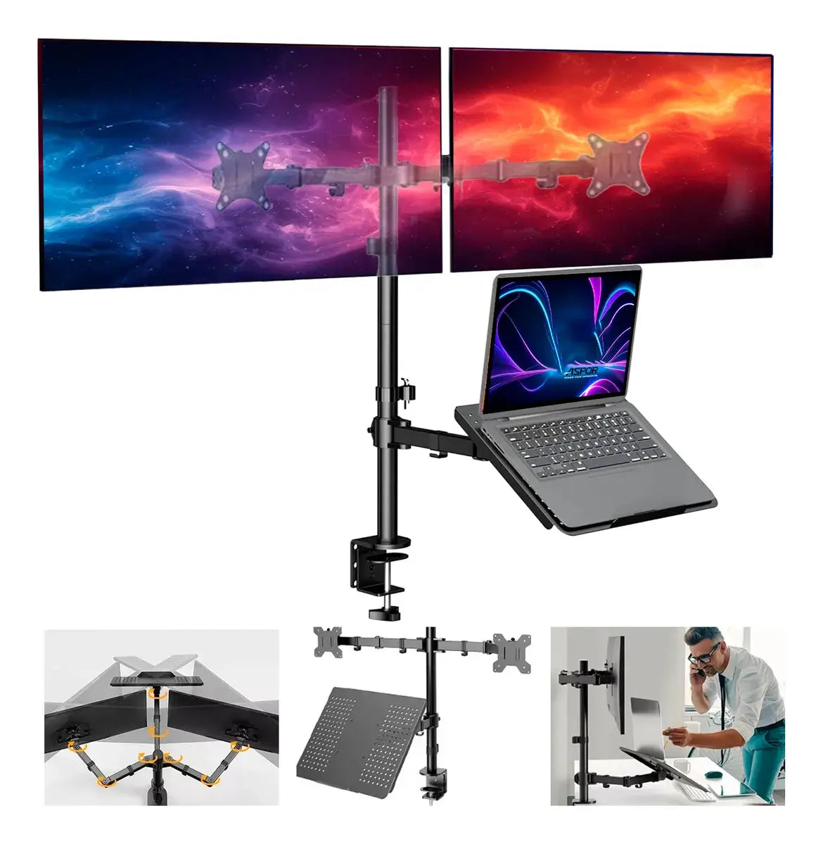 Soporte Escritorio Monitor Notebook Triple 10 a 32 Pulgadas Con Brazo