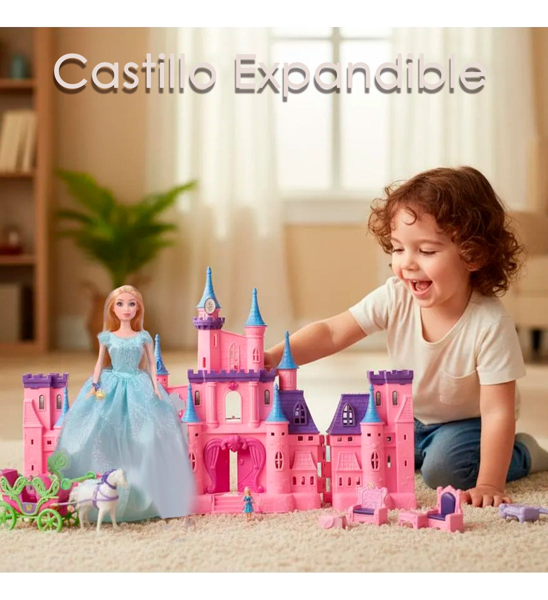 Castillo Con Princesas Y Carruaje Niñas Casa 2 Muñecas 55cm