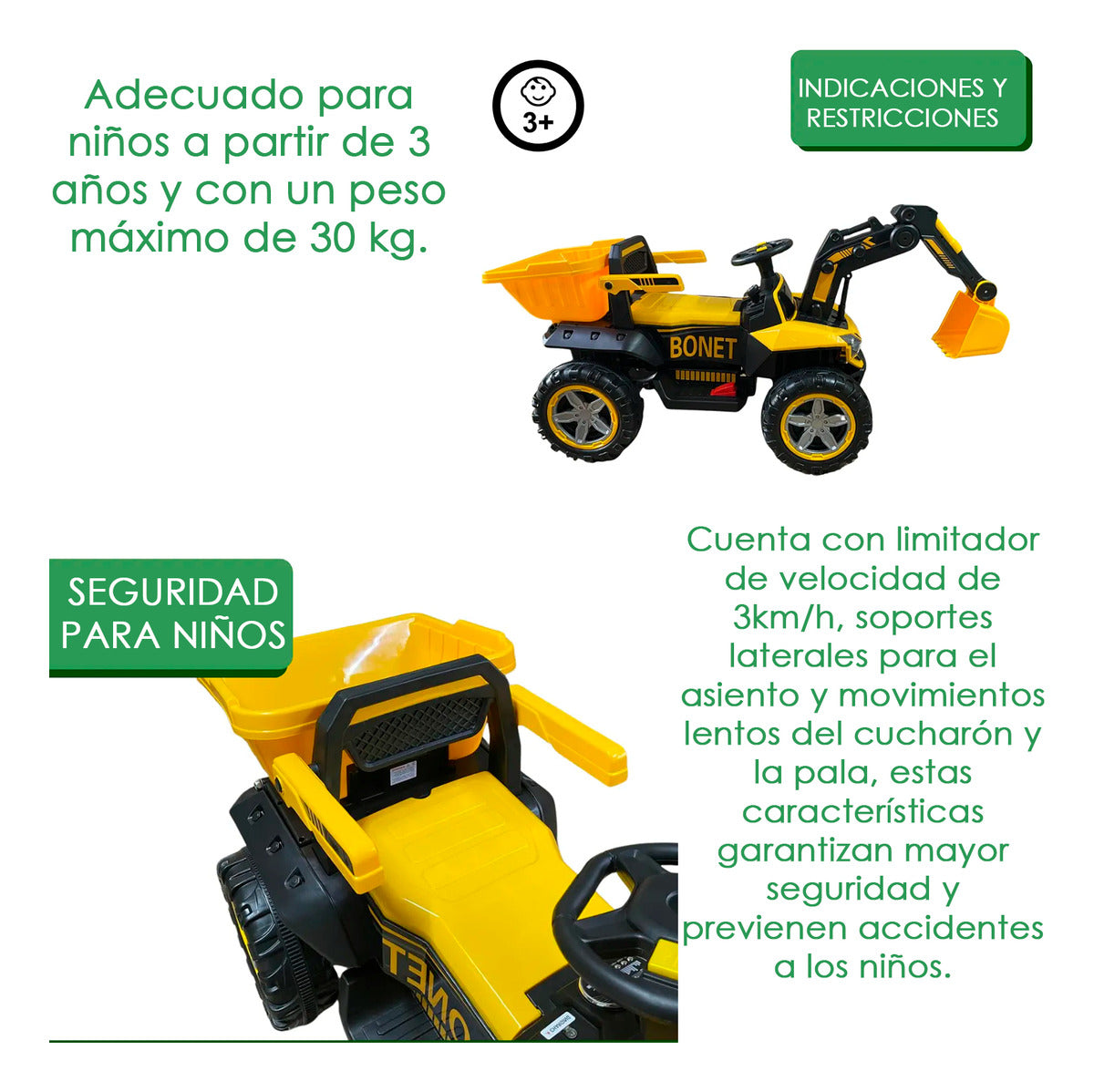 Auto Electrico Niños Retroexcavadora Bateria Alta Duracion Amarillo