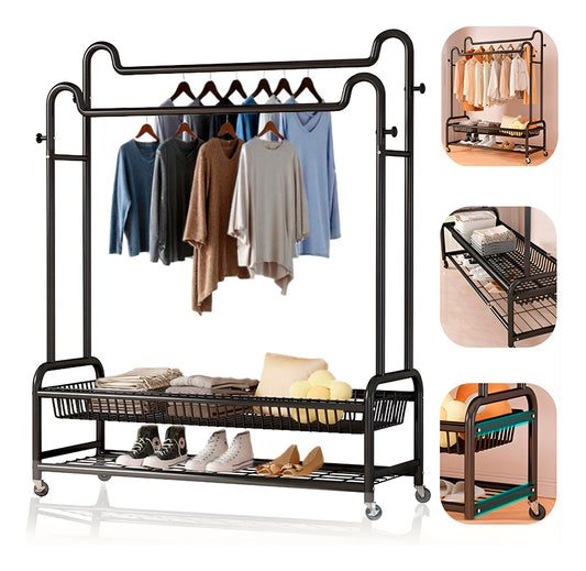 Perchero Organizador Colgante De Ropa Doble Con Ruedas 120cm Negro