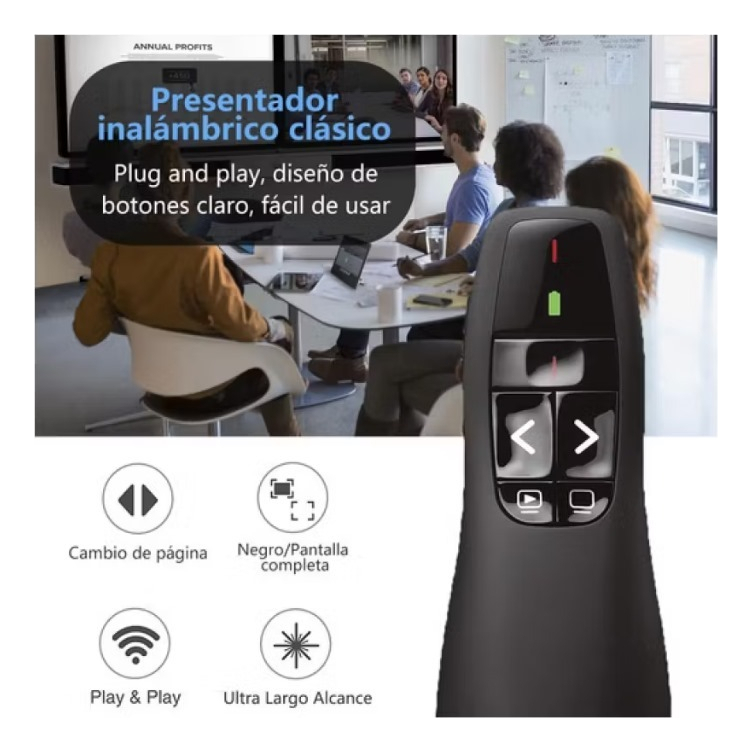 Presentador Powerpoint Puntero Laser 100m R400 Inalámbrico