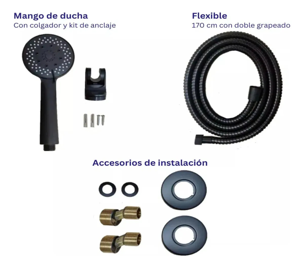 Llave Grifo Monomando Tina Con Ducha Acabado Mate Negro