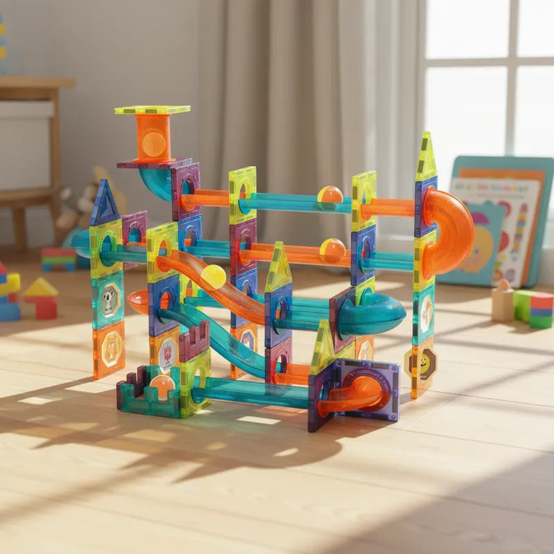 Bloques Magneticos 2en1 Tobogán De Bolas 3D Balde De188pzs