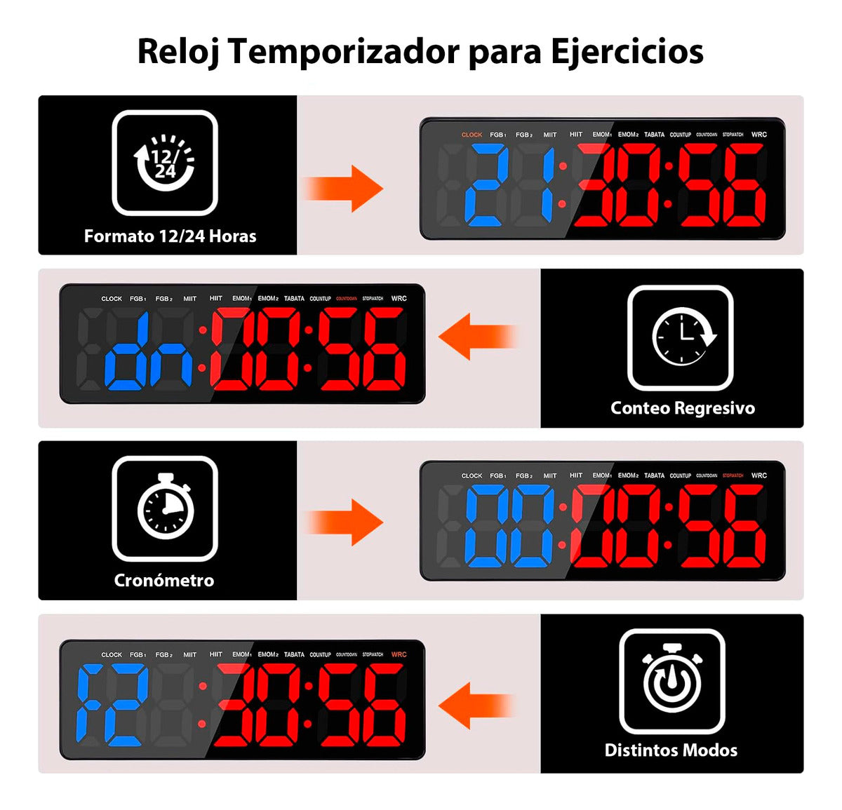 Reloj Cronometro Fitness Gimnasio Con Control 11 Modos