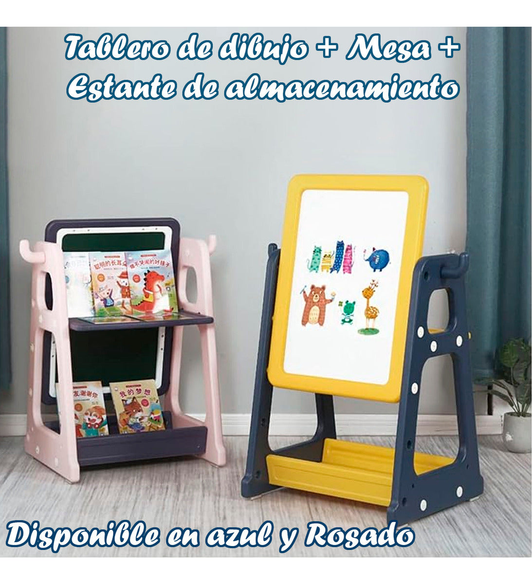 Pizarra Dibujo Para Niños Y Mesa De Trabajo 4 Niveles Azul Nubo