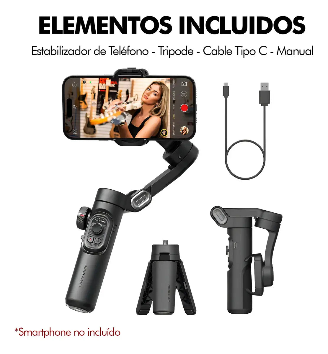 Gimbal Aspor Smart XE 3 Ejes Negro Para Celular Estabilizador Plegable