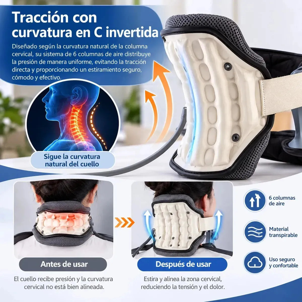 Collarin Cuello Cervical Ortopedico Traccion Neumatico Con Manometro