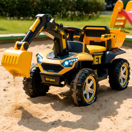 Auto Electrico Niños Retroexcavadora Bateria Alta Duracion Amarillo