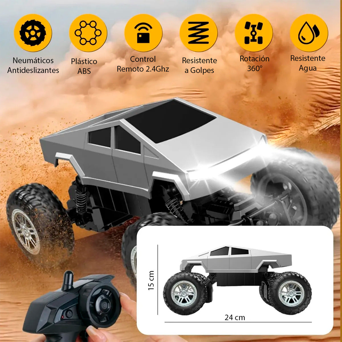 Auto Control Remoto Cybertruck Monster 26cm Con Estacion Carga