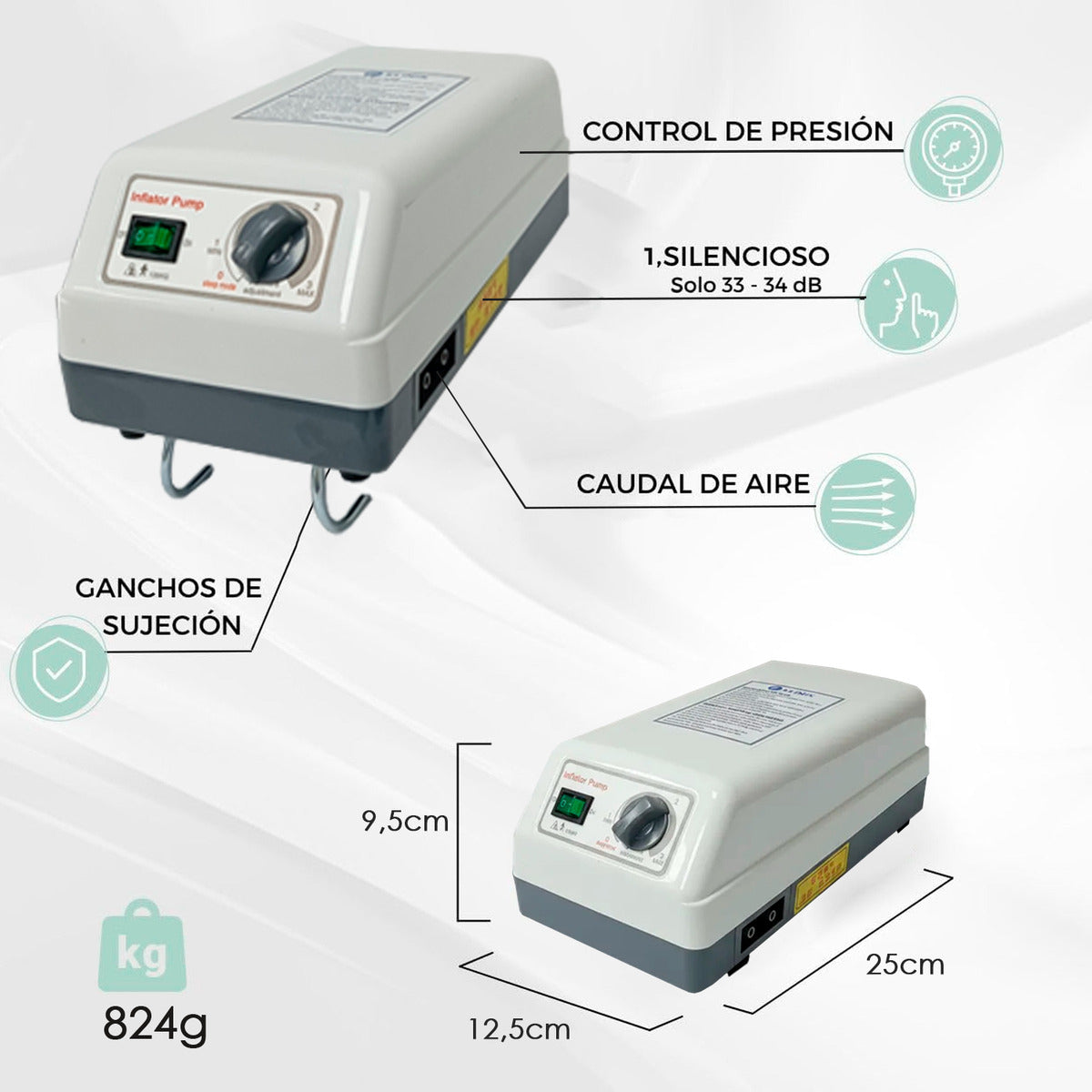 Compresor Para Colchón Klinik Silencioso 135kg Con Gancho