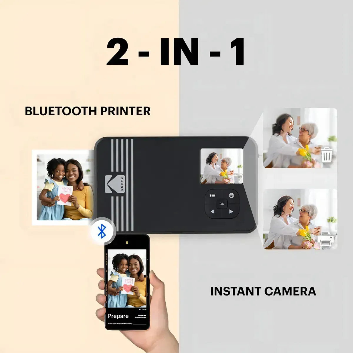 Camara Instantanea Kodak Mini Shot 3 Retro C300R Blanca – Impresora Bluetooth 2 en 1 + 8 Fotos