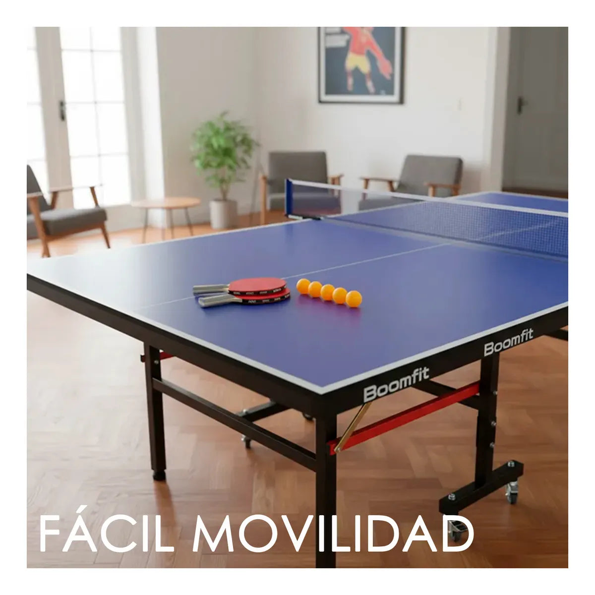 Mesa Ping Pong Junior Plegable Con Ruedas Y Red Incluye Accesorios 274x152x76cm