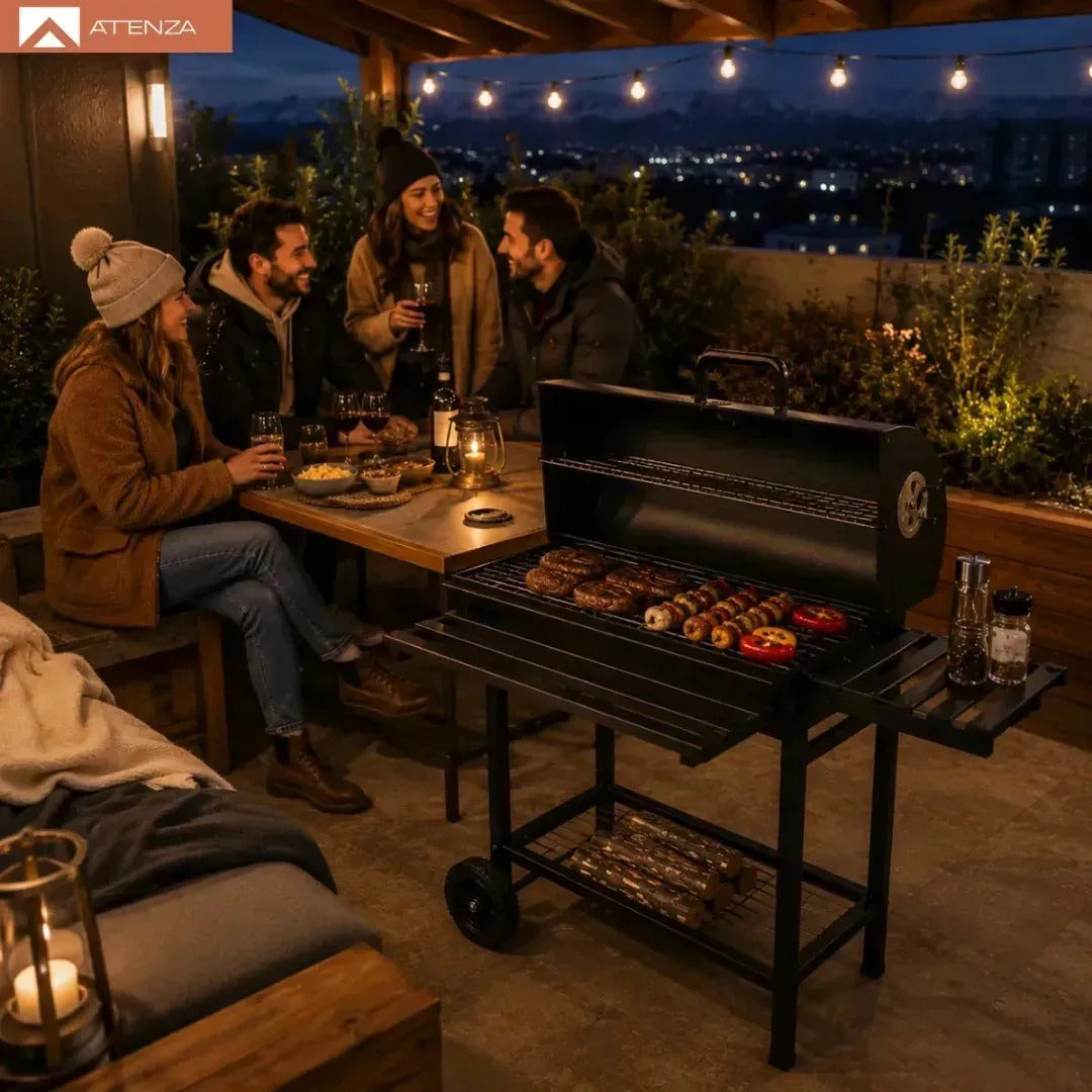 Parrilla Con Tapa A Carbon Asado Tipo Tambor Acero De 0.7mm Con Ruedas
