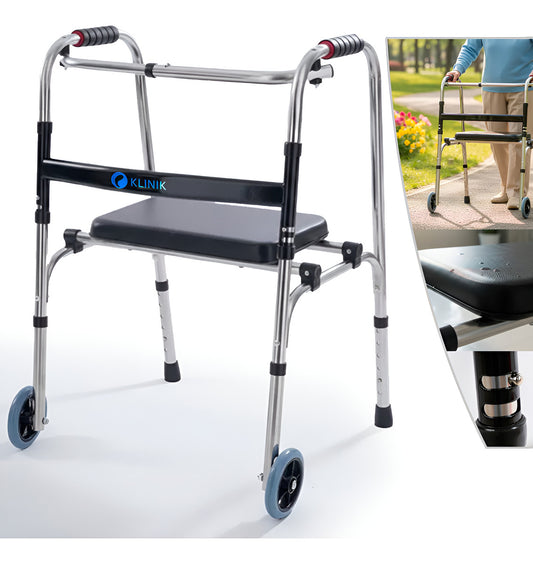 Andador Plegable con Asiento y Ruedas KLINIK - Aluminio Reforzado 150kg