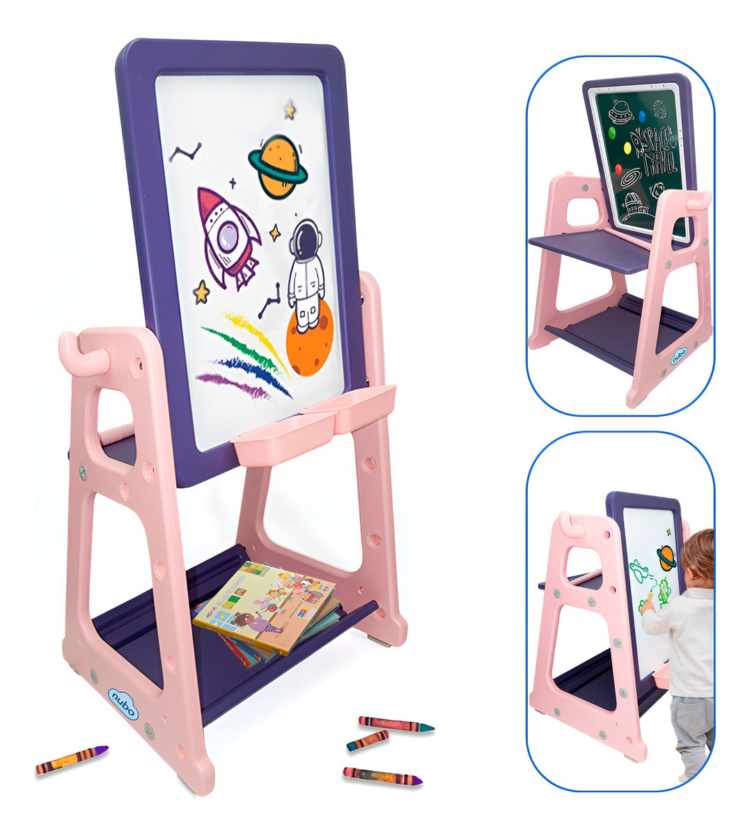 Pizarra Dibujo Para Niños Y Mesa De Trabajo De 4 Niveles Rosa Nubo