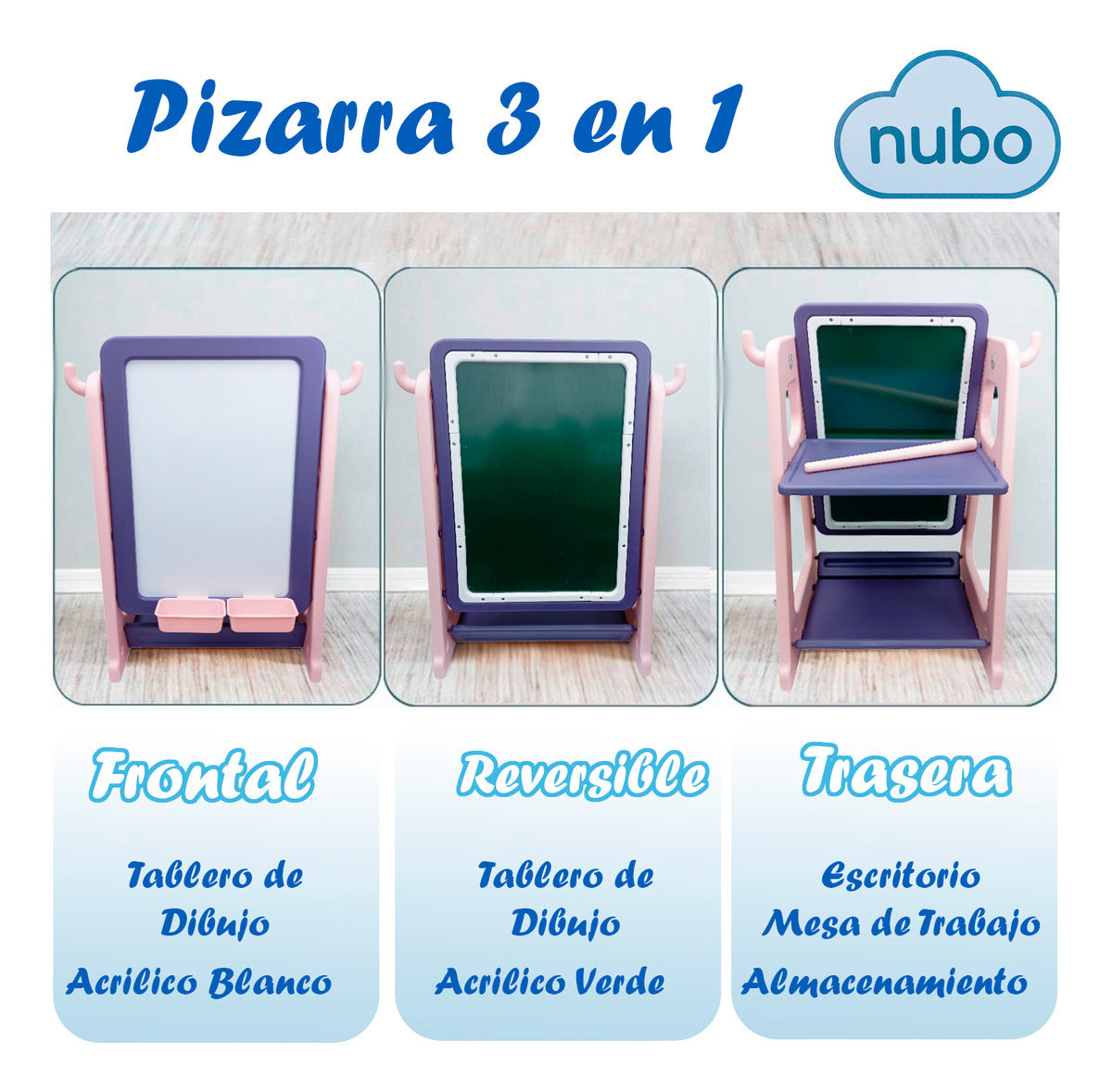 Pizarra Dibujo Para Niños Y Mesa De Trabajo De 4 Niveles Rosa Nubo