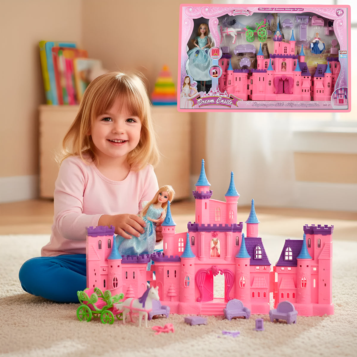 Castillo Con Princesas Y Carruaje Niñas Casa 2 Muñecas 55cm