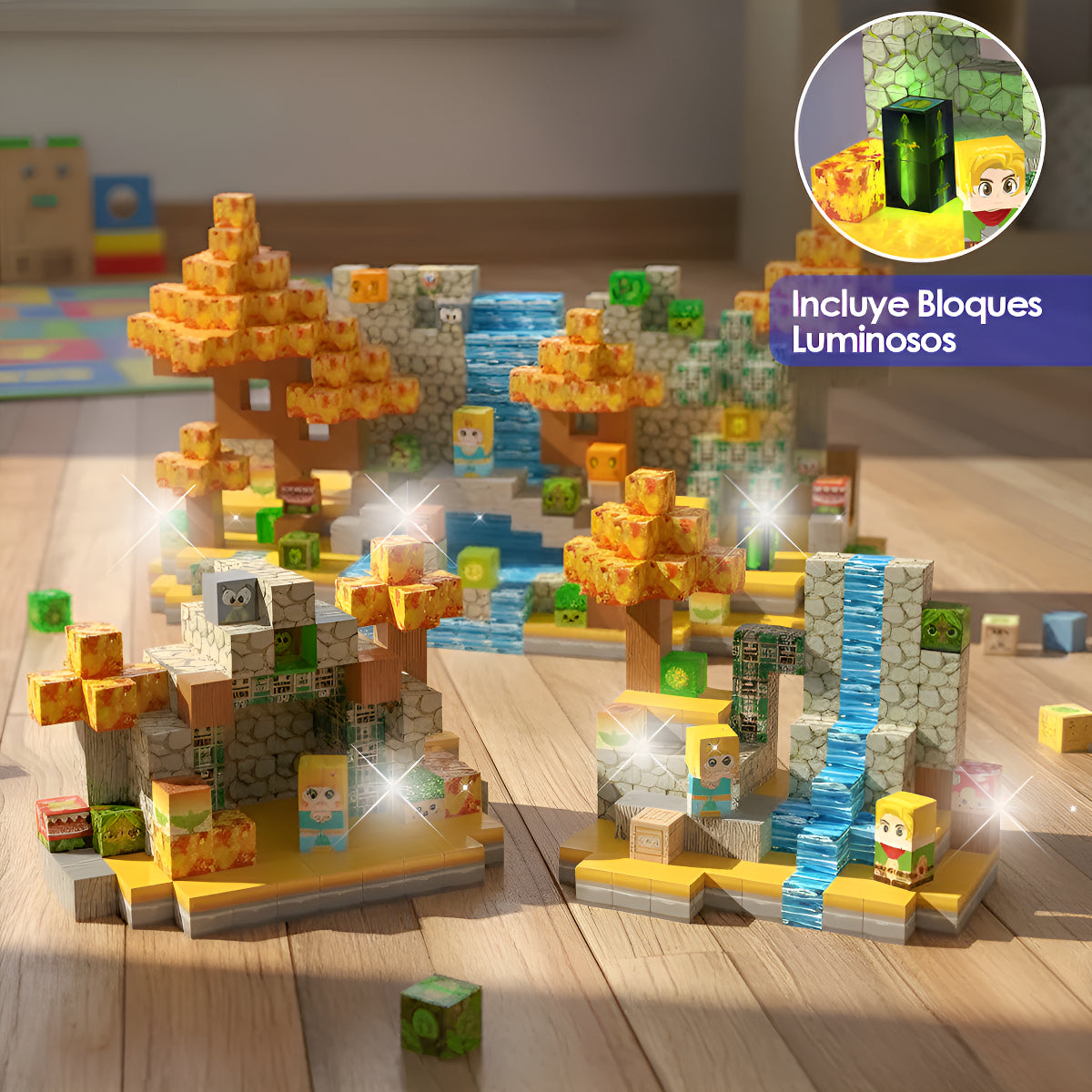 Bloques Magnéticos Tipo Minecraft 200 Pcs Con 10 Bloques De Luz