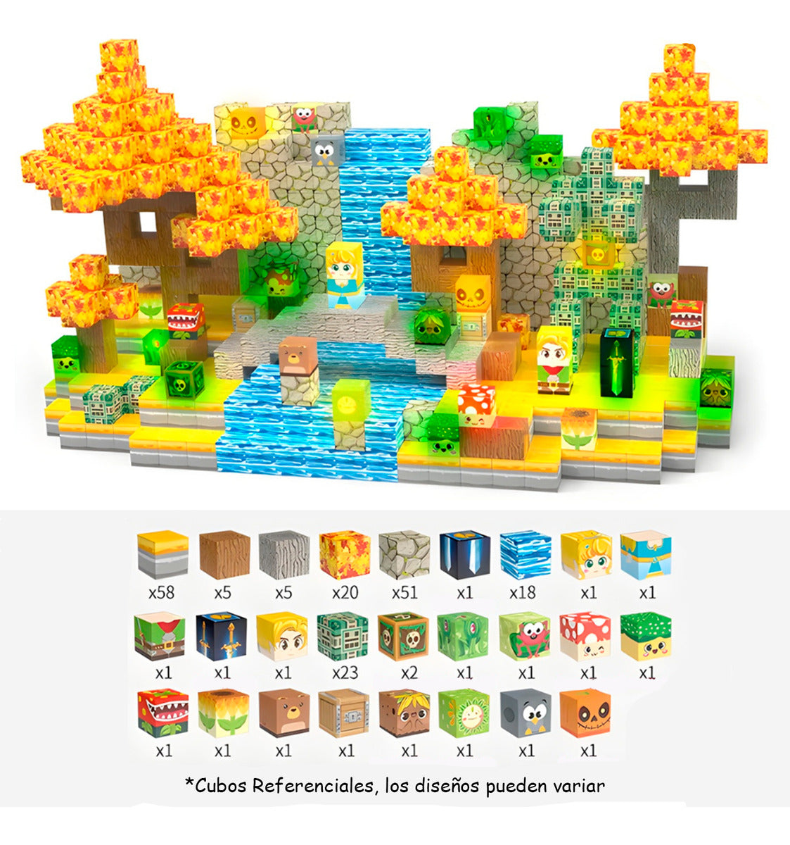 Bloques Magnéticos Tipo Minecraft 200 Pcs Con 10 Bloques De Luz