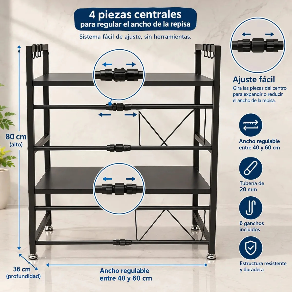 Estante Microondas Extensible 2 Niveles Metalico Cocina Organizador