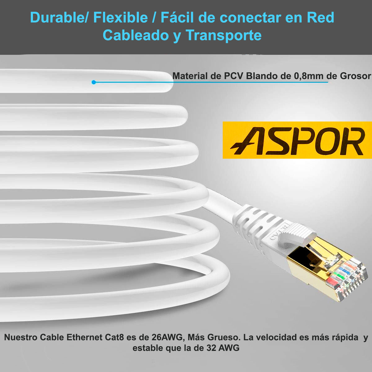 Cable De Red Cat8 Utp Oro 24k De 40mts Wifi7 40gbps Sftp