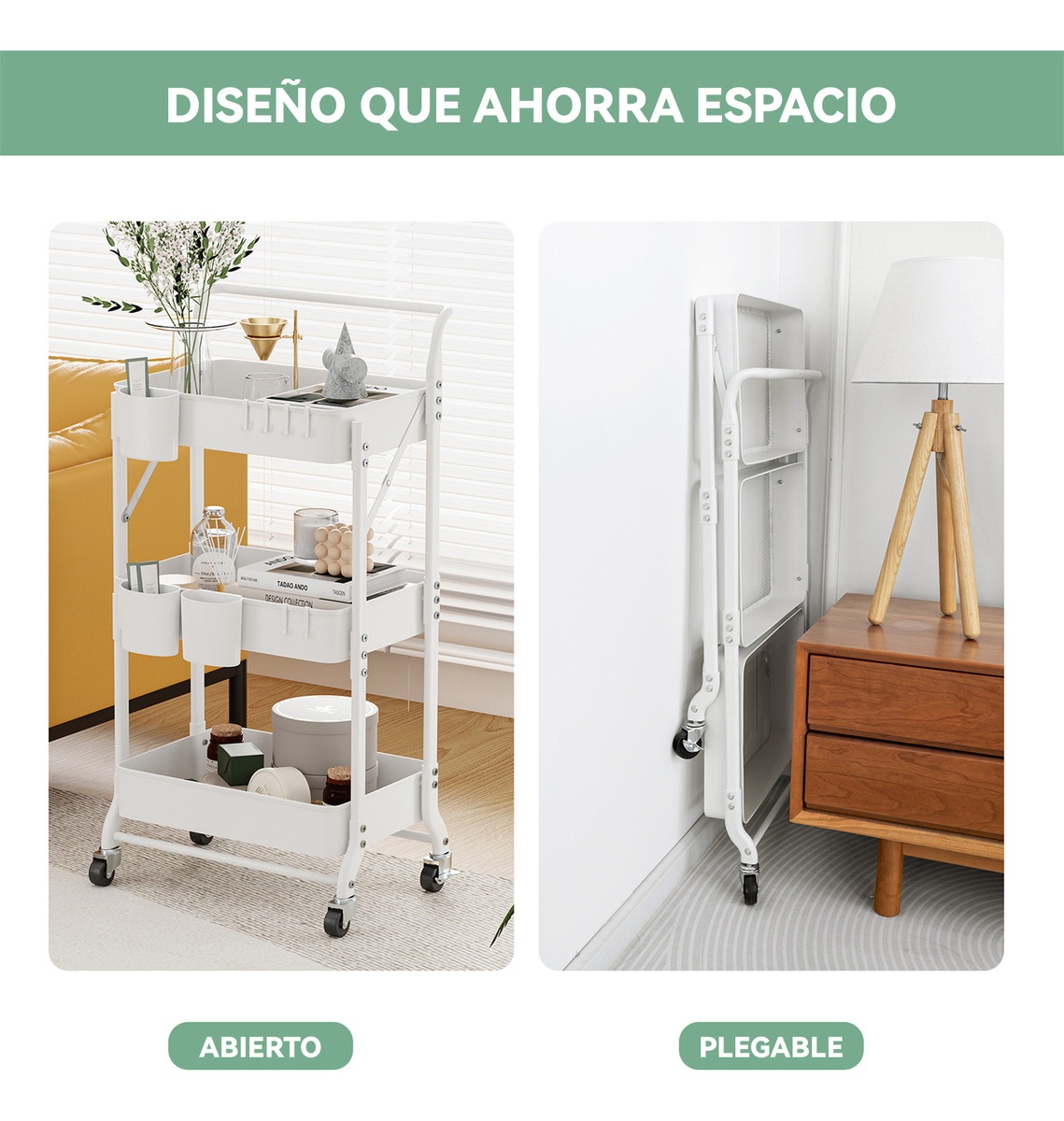 Carro Plegable Carrito Organizador Estante Con Rueda Multiuso
