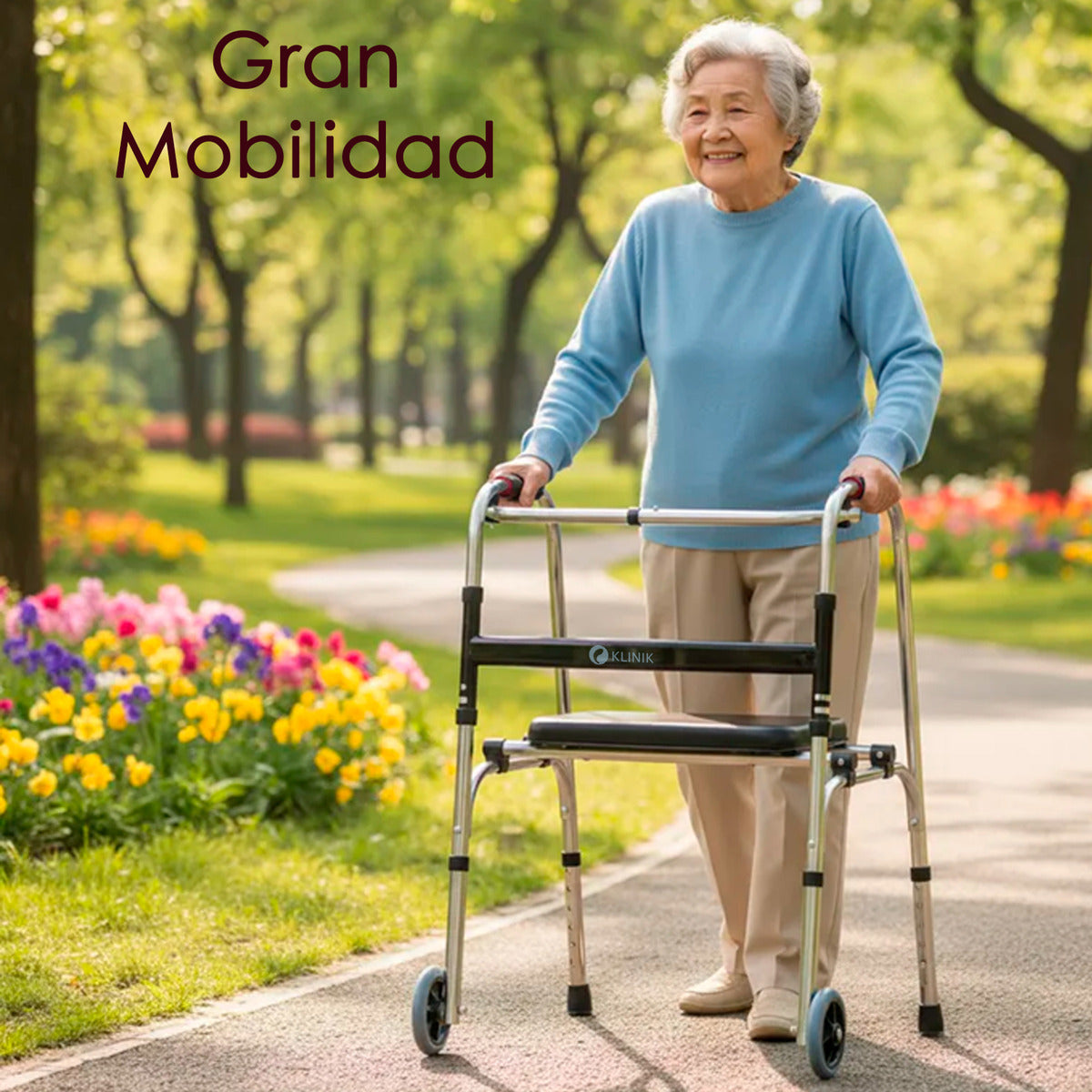 Andador Plegable con Asiento y Ruedas KLINIK - Aluminio Reforzado 150kg