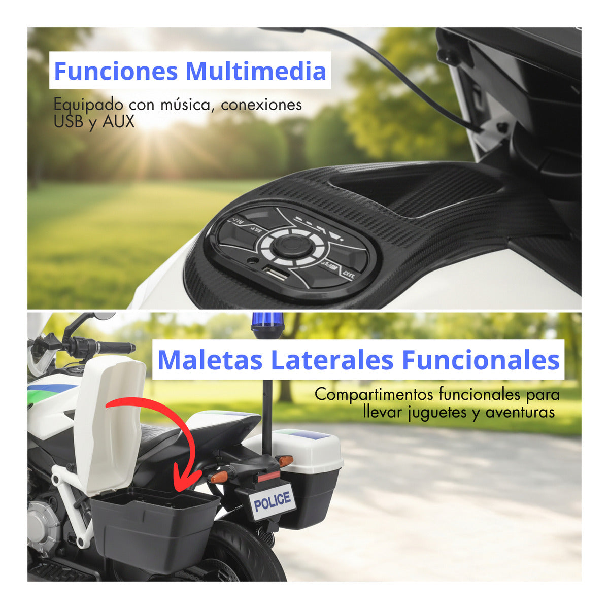 Moto Electrica Montable Niños Policia Bateria Alta Duracion Led Blanco