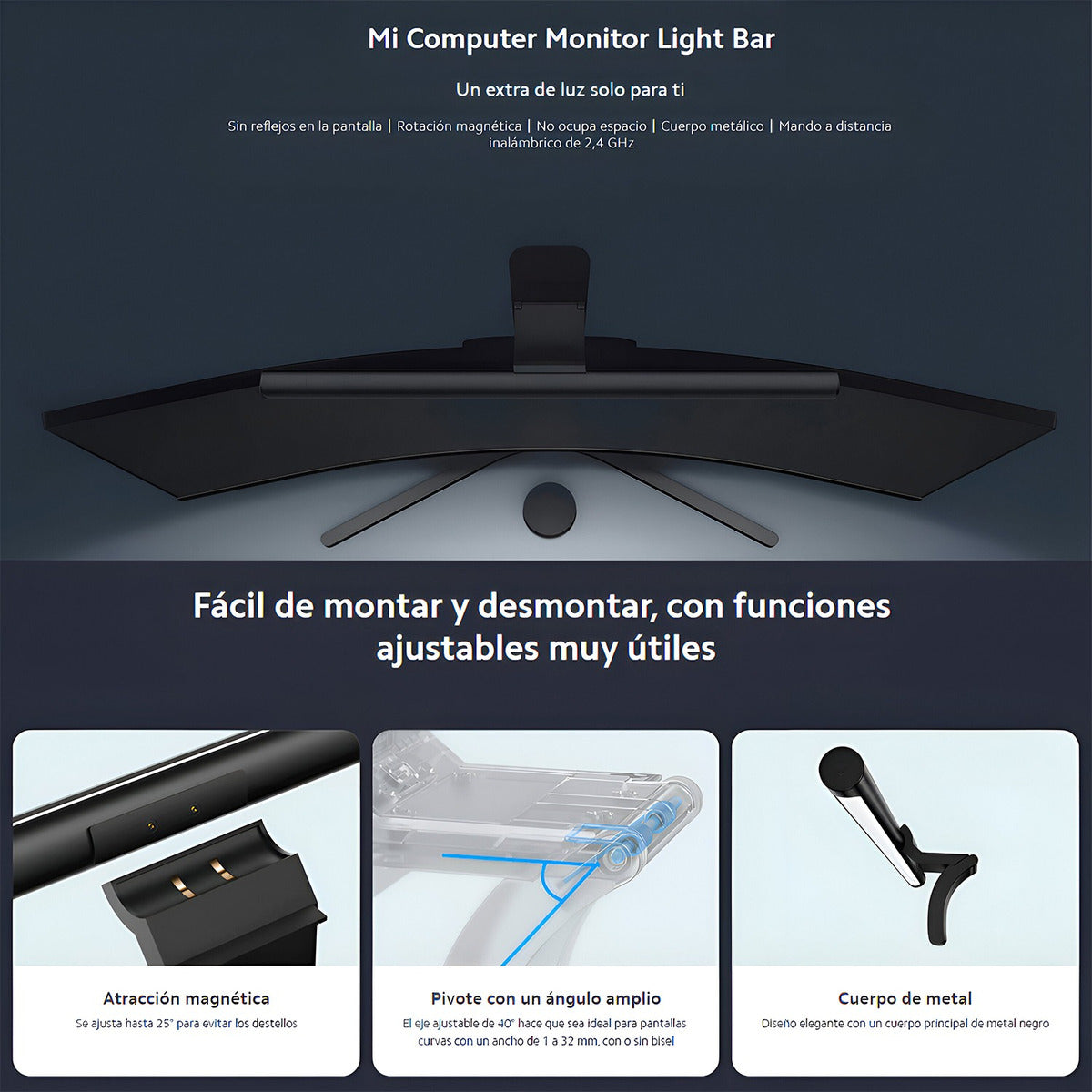 Xiaomi Mi Computer Monitor Light Bar Lámpara Led Lectura Negro