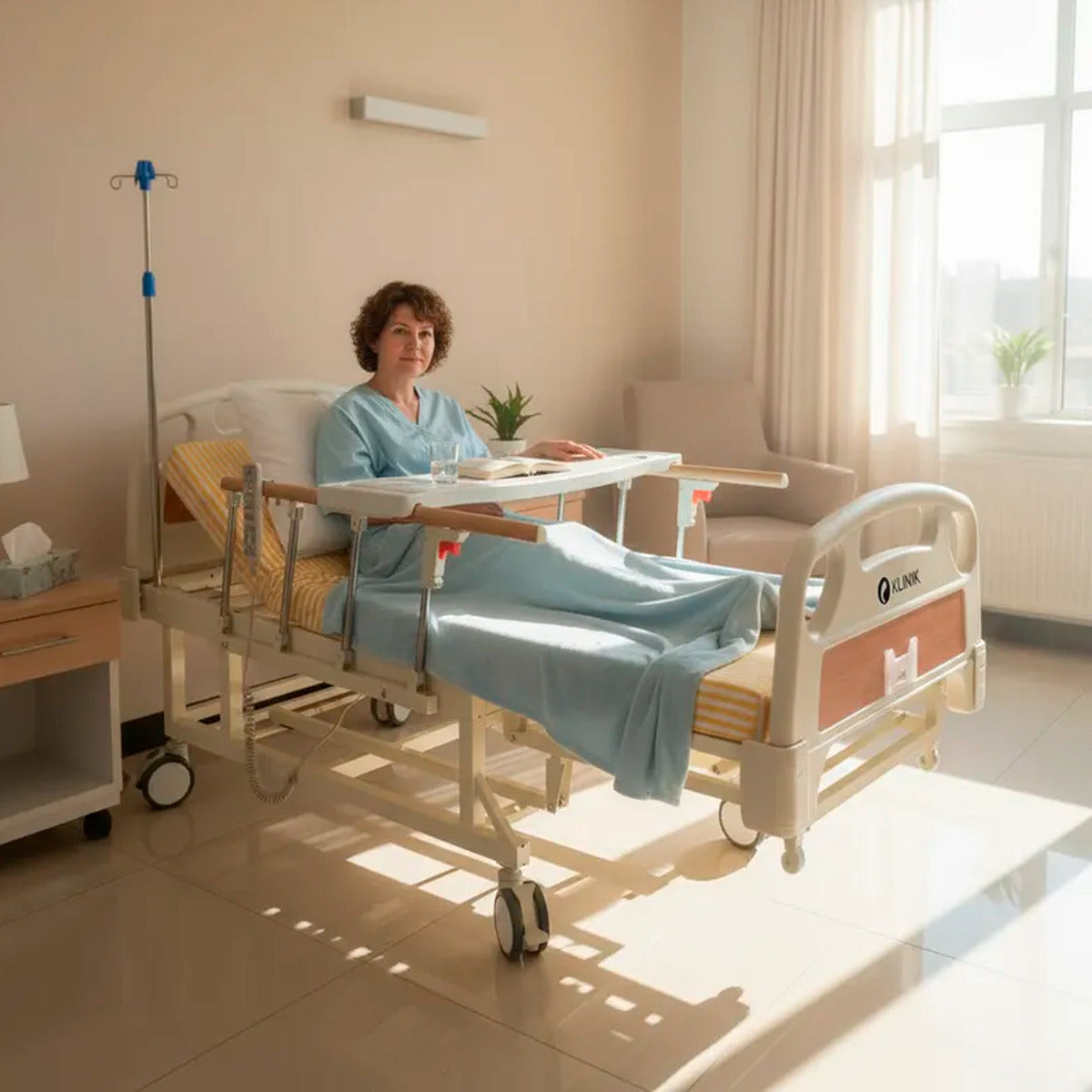 Cama Clinica Catre Electrica Pro 260kg Con Colchon Y Bandeja