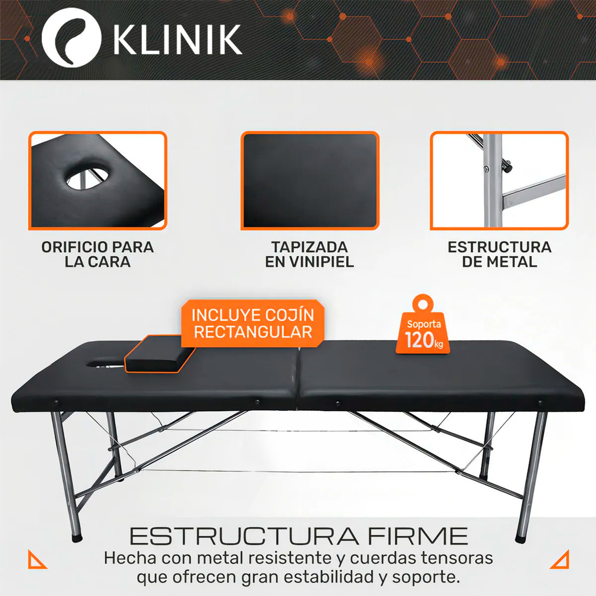 Camilla Cama Masajes Klinik 200kg Aluminio Plegable Acolchada Negro