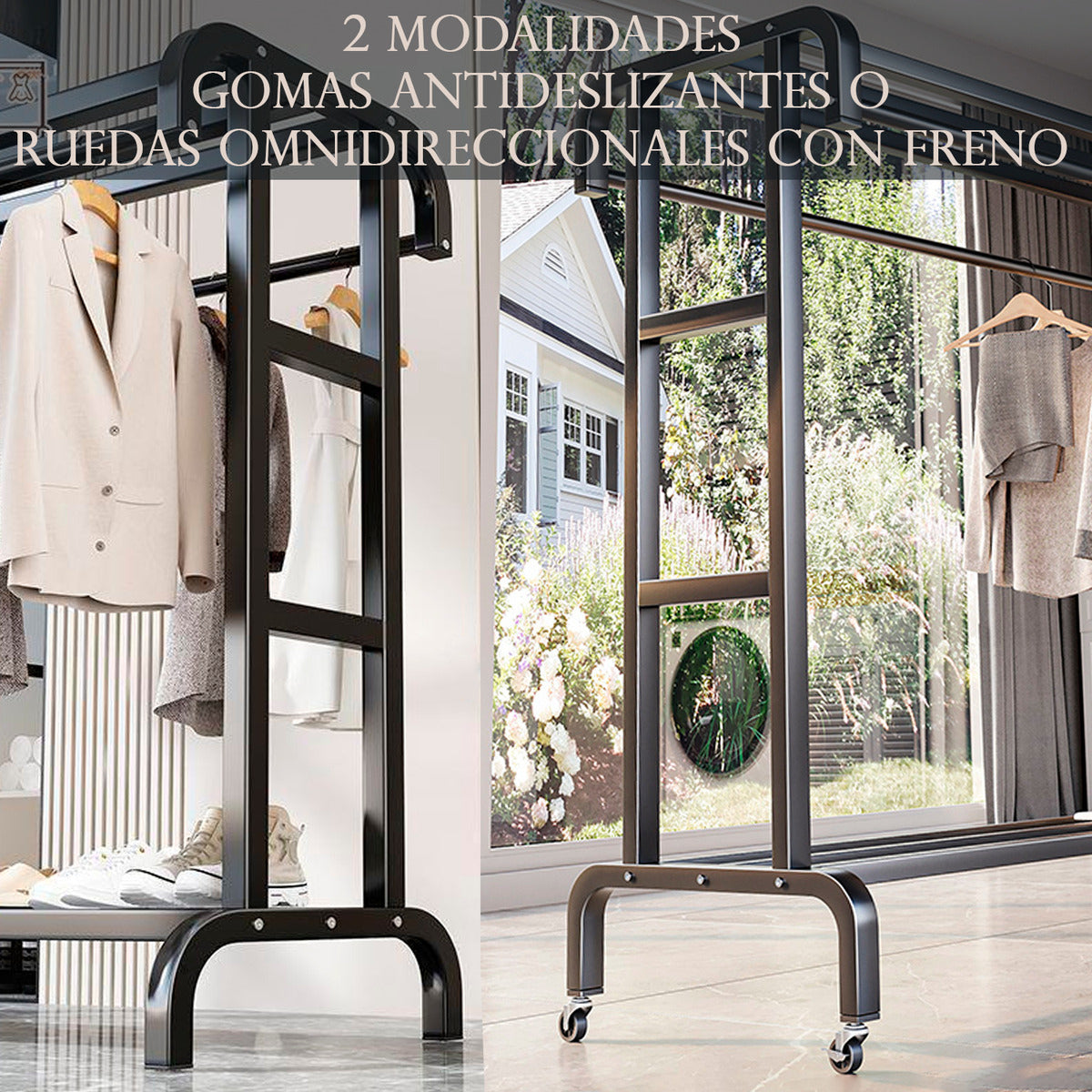 Perchero Organizador De Ropa Doble Con Ruedas 120cm Pro Negro