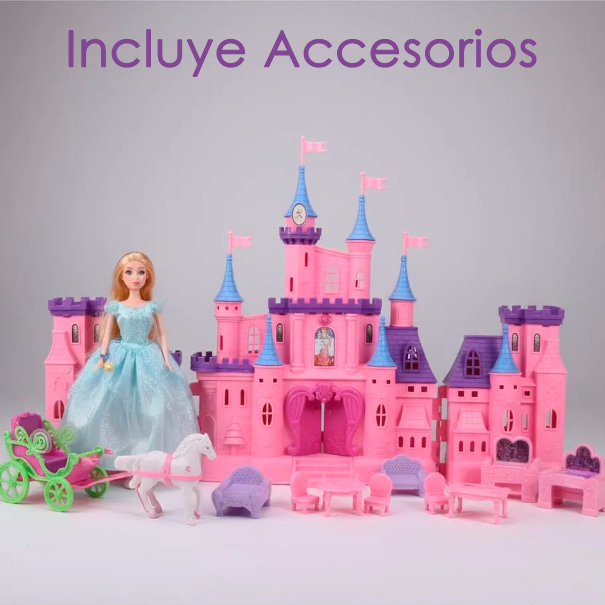 Castillo Con Princesas Y Carruaje Niñas Casa 2 Muñecas 55cm