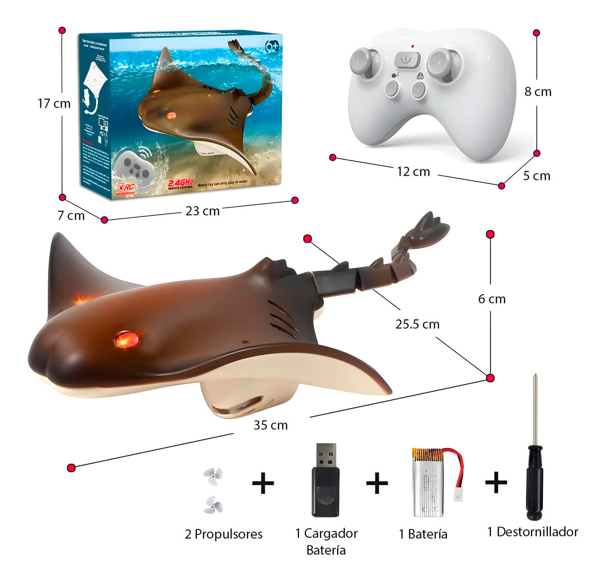 Juguete A Control Remoto Mantarraya Acuatico Recargable 35Cm