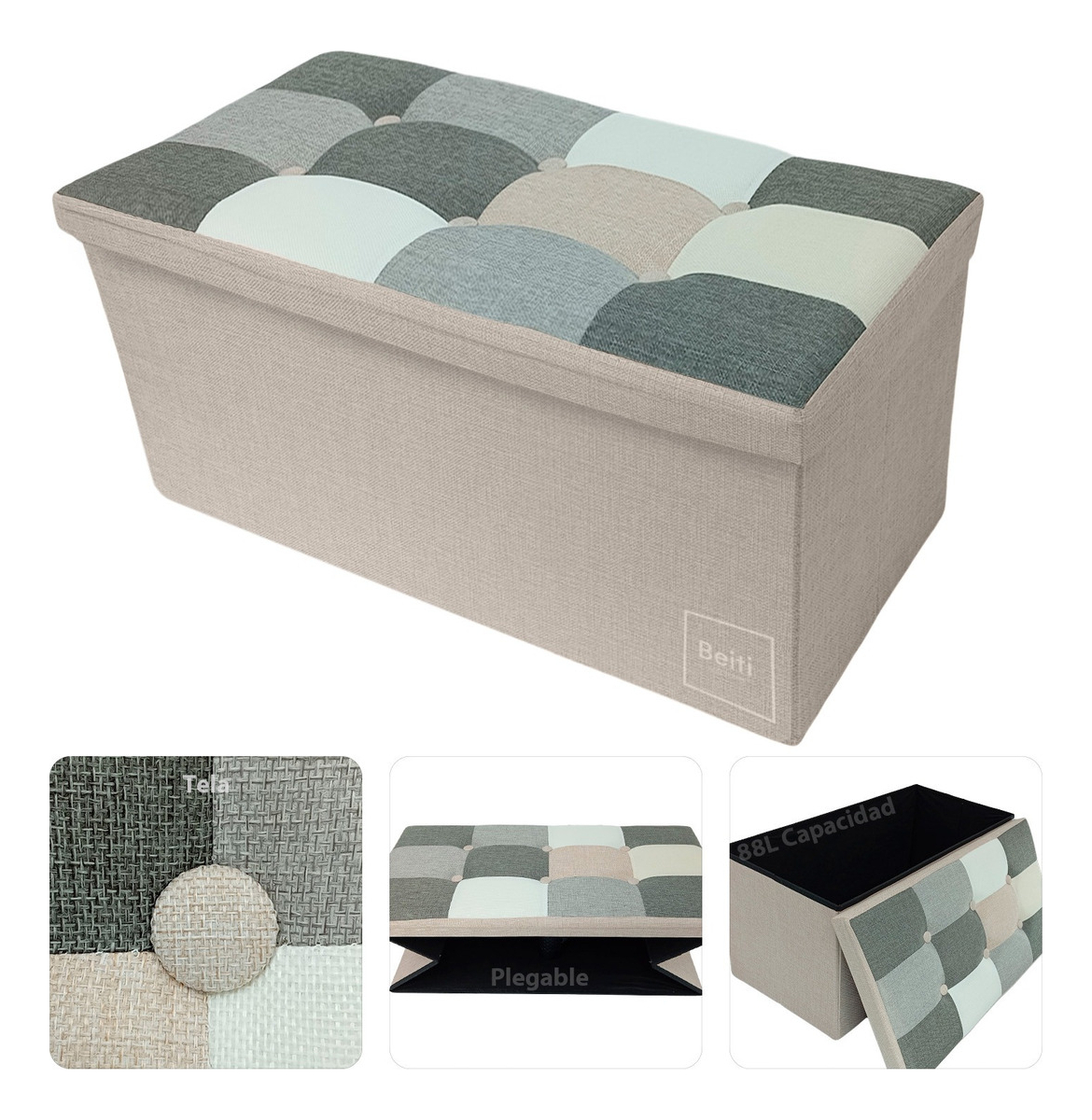 Puff Baul Plegable Organizador 76x38 Tela Mix