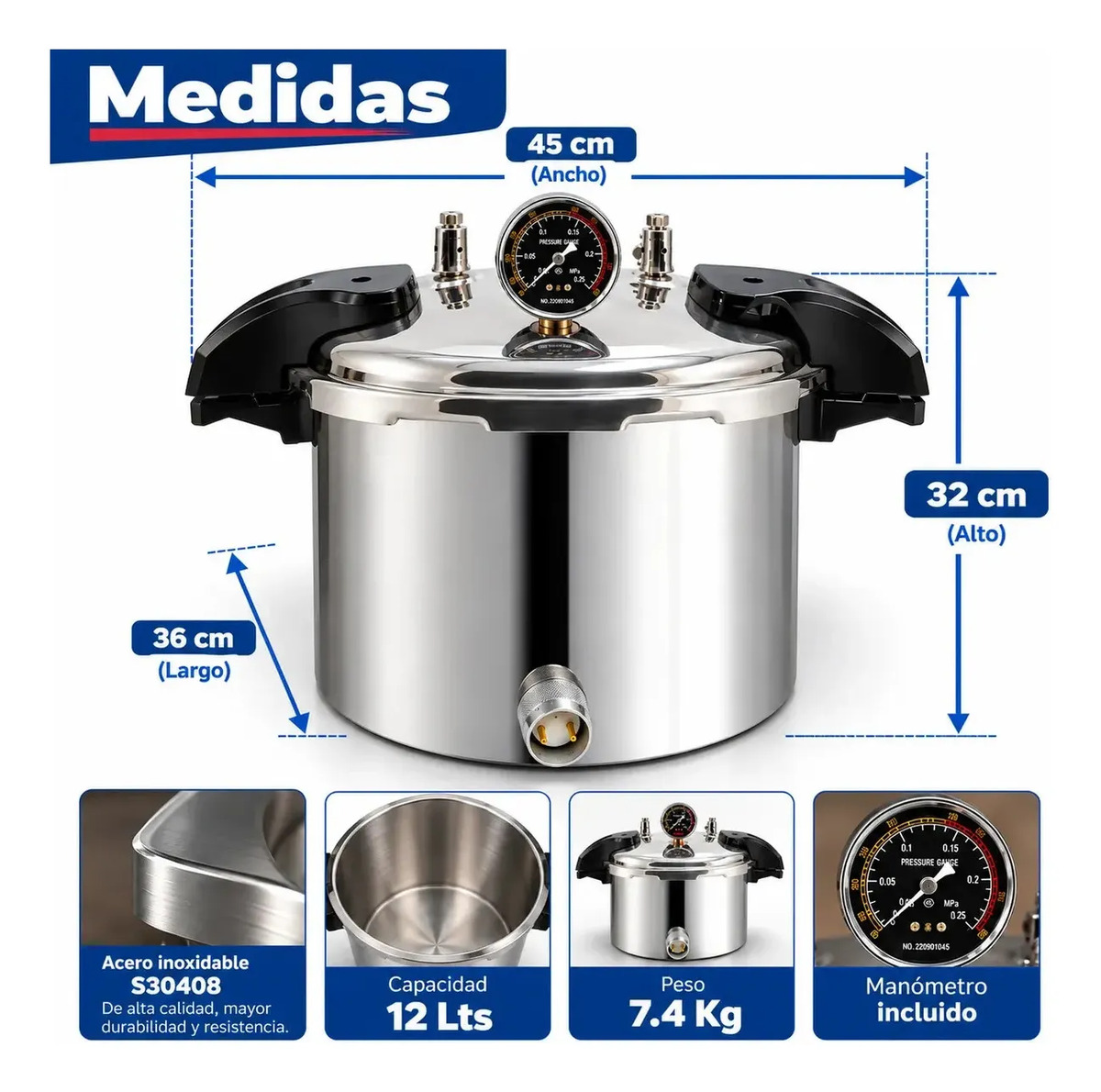 Esterilizador Autoclave Vertical Acero Inoxidable Grado Medico 12L