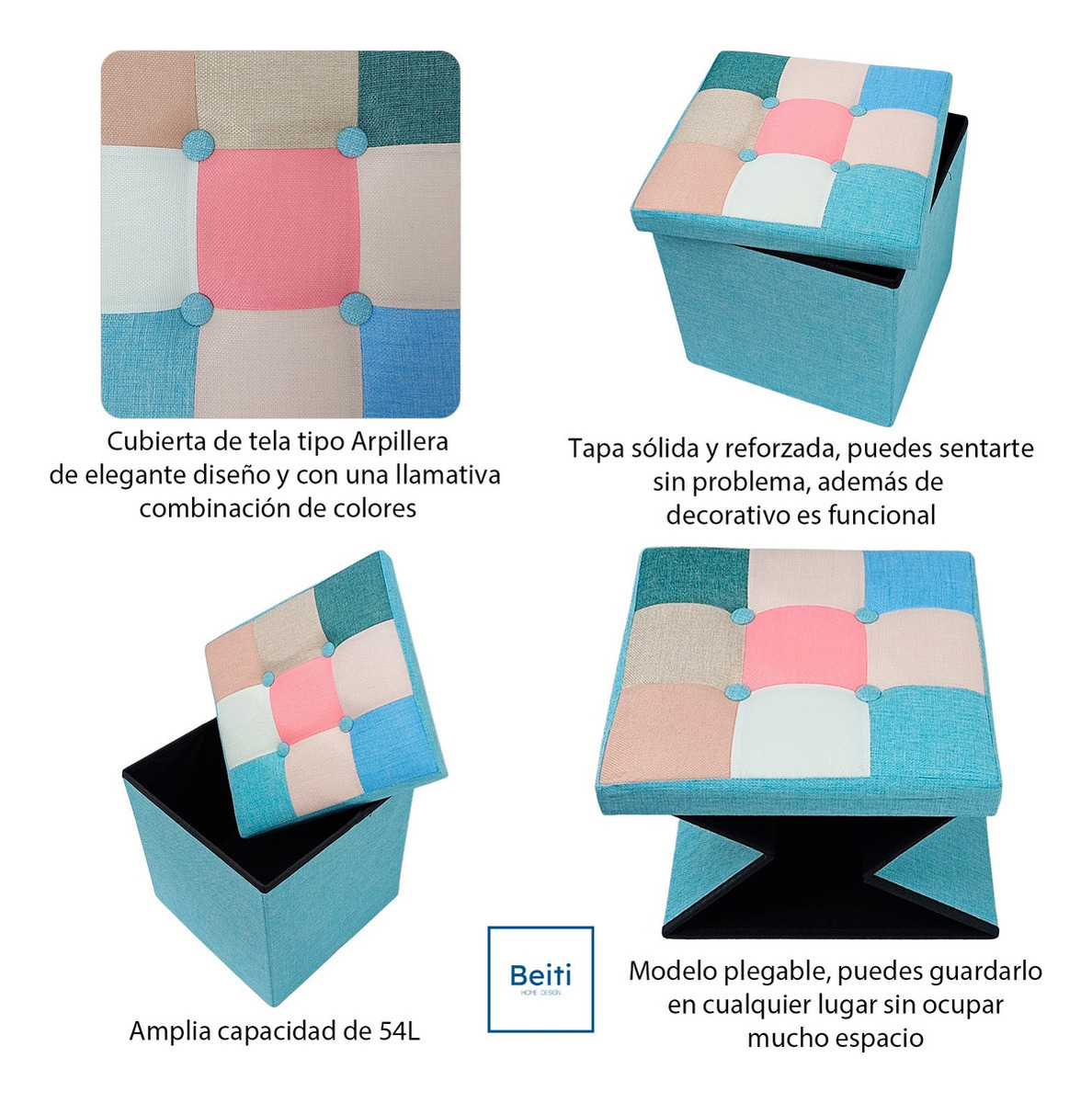 Puff Baúl Plegable Organizador38x38 Tela mix