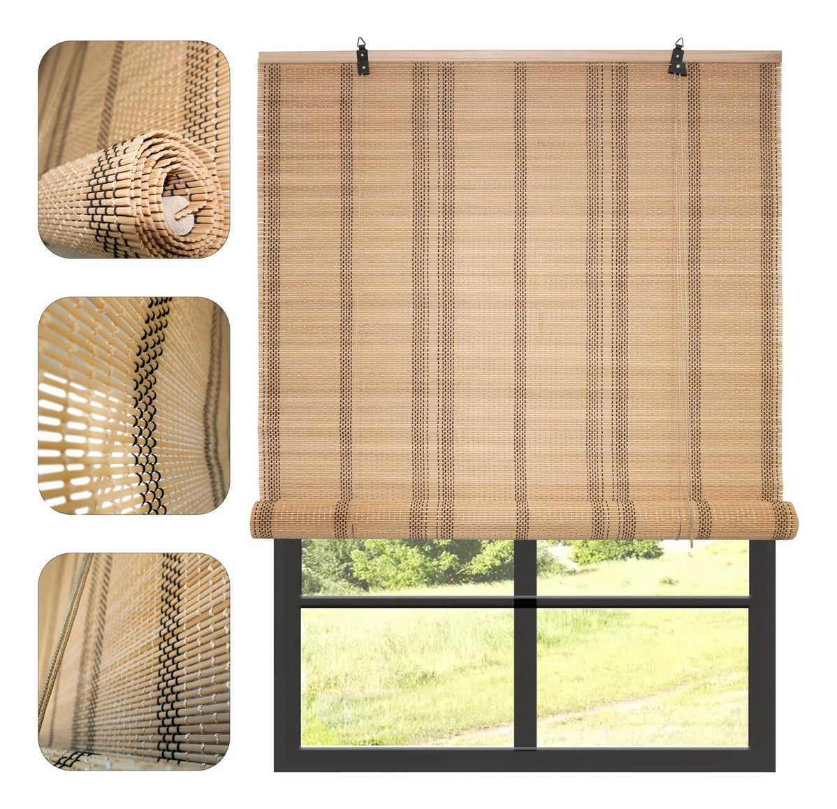 Cortina De Bambú Fino Persiana Roller Enrollable 90x150cm