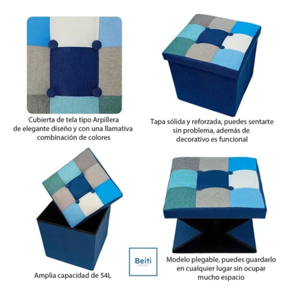 Puff Baúl Plegable Organizador38x38 Tela mix