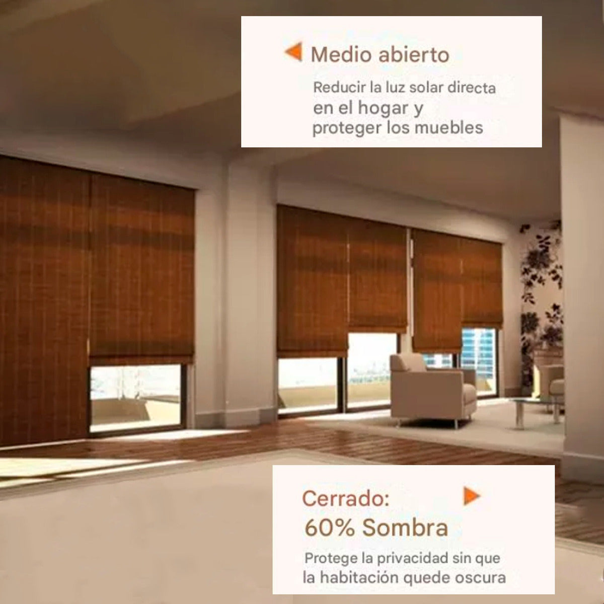 Cortina De Bambú Persiana Roller Enrollable180x180cm Café