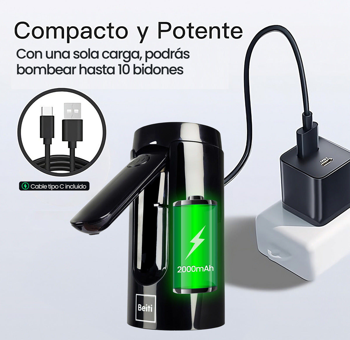 Dispensador De Agua Eléctrica Portatil Bomba Con Usb Recargable 7 Bidones
